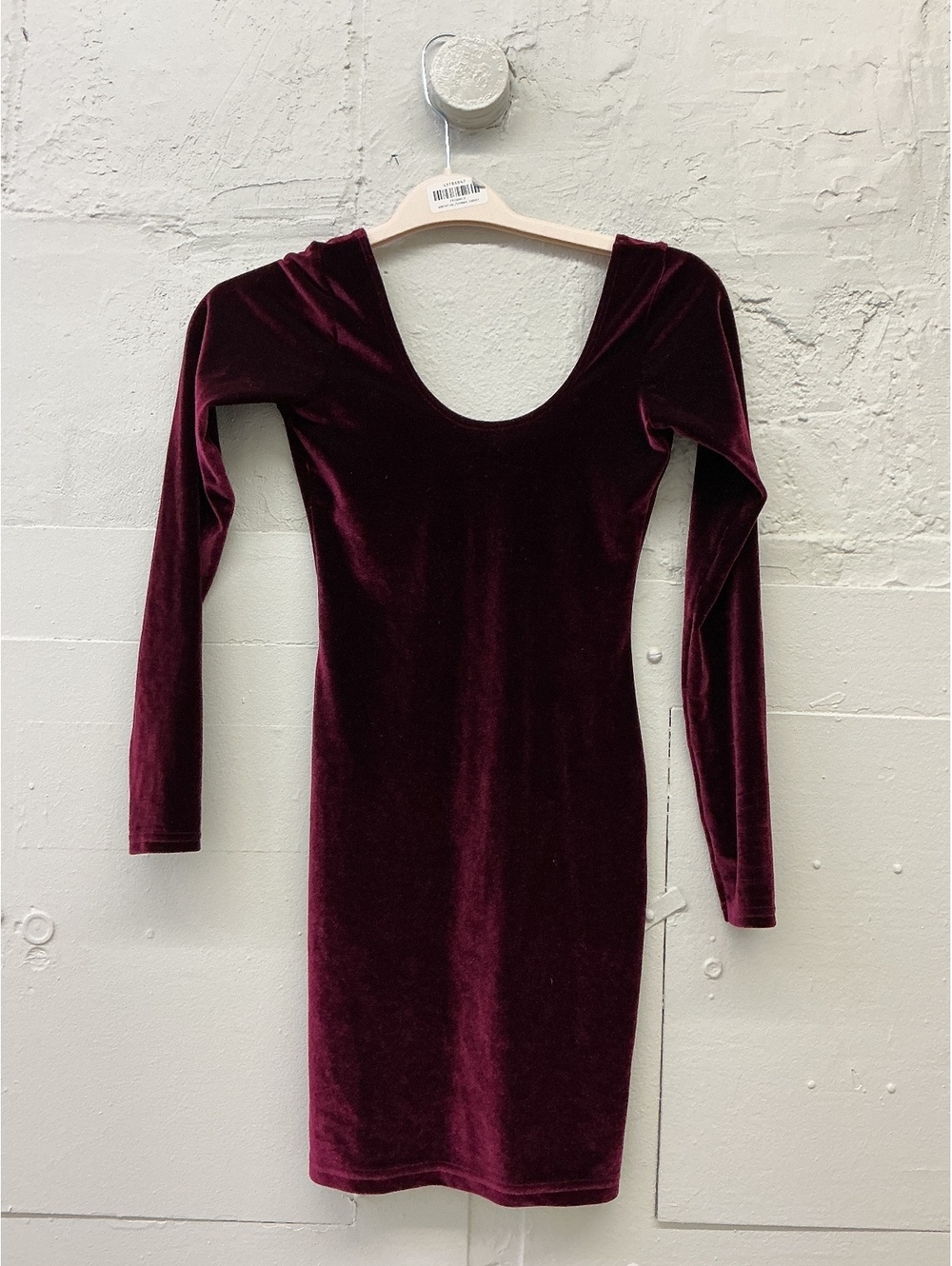 American Apparel Burgundy Velvet Long Sleeve Bodycon Dress scoop low back